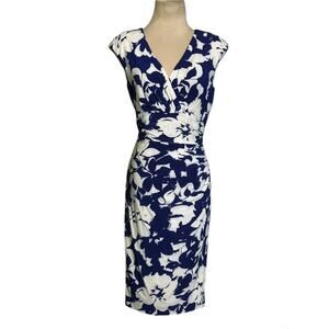 Ralph Lauren blue white floral cocktail dress size 6